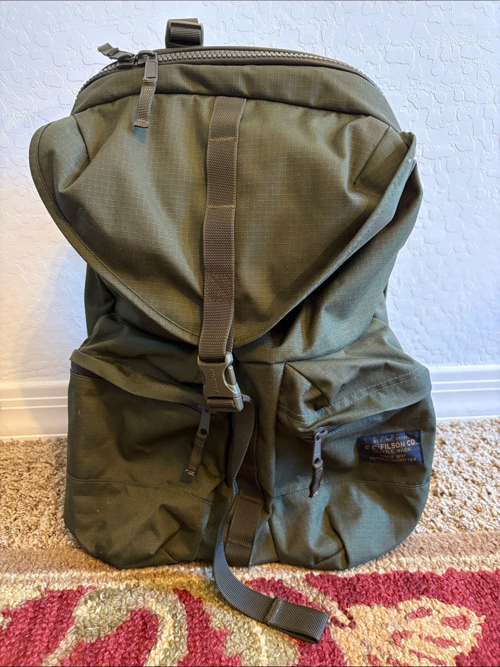 Filson Olive Green Canvas Top-Load Backpack